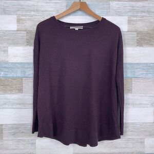 LOFT Relaxed Swing Sweater Brown Ribbed Sleeve Stretchy Knit Casual Womens XS